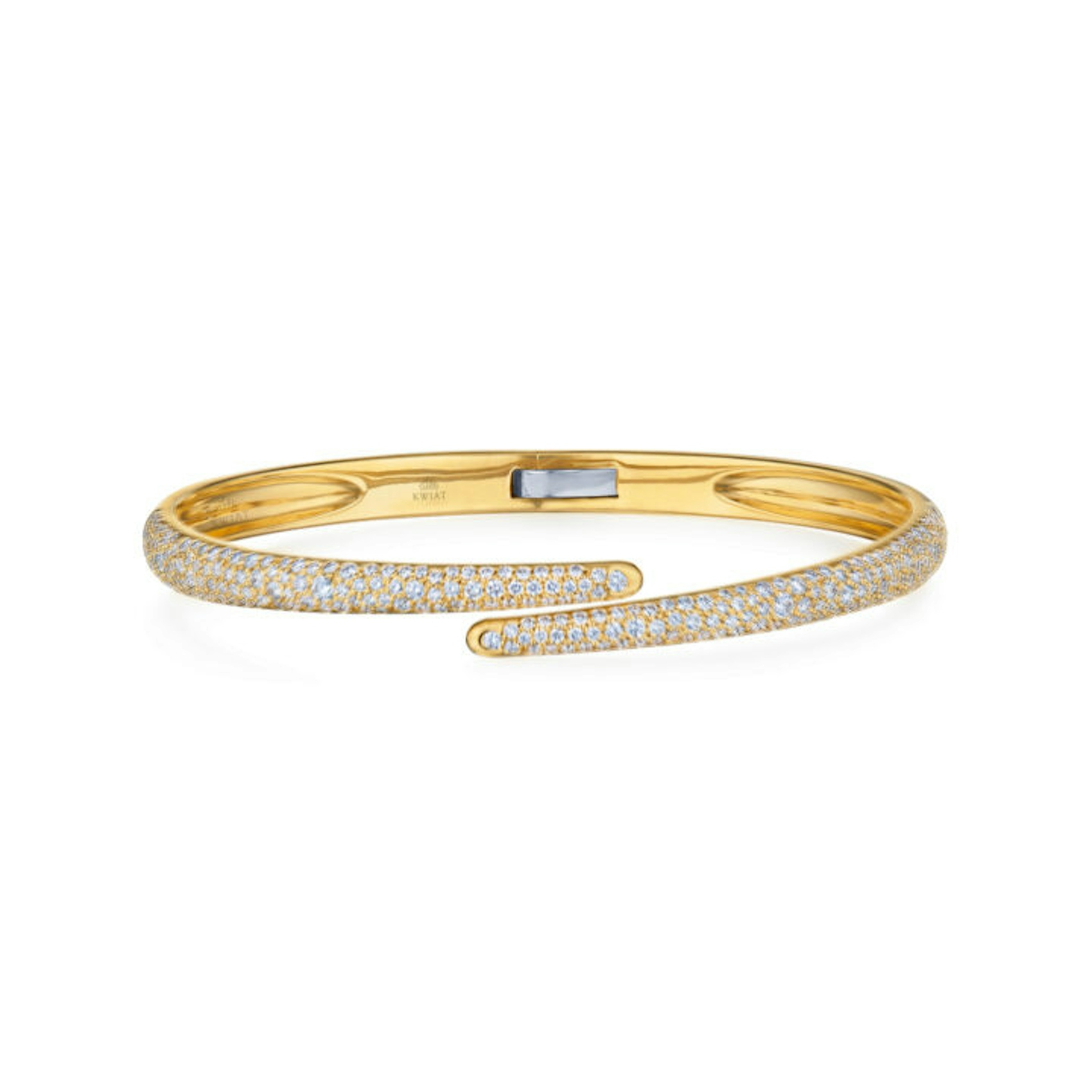 Vertical 18k Yellow Gold Cobblestone Pave Diamond Bypass Bangle