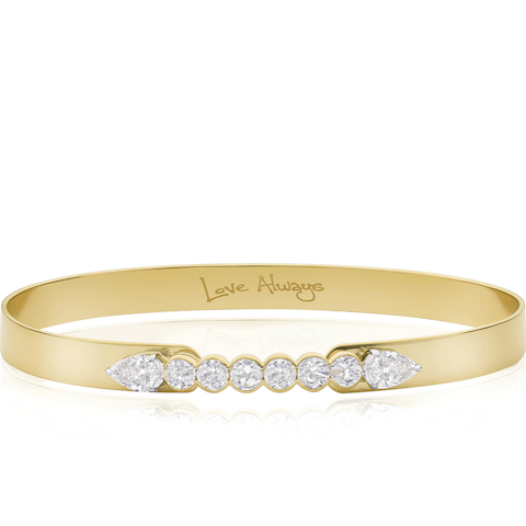 Vertical 18K Yellow Gold and Platinum Love Always Double Pear and Round Diamond Bracelet