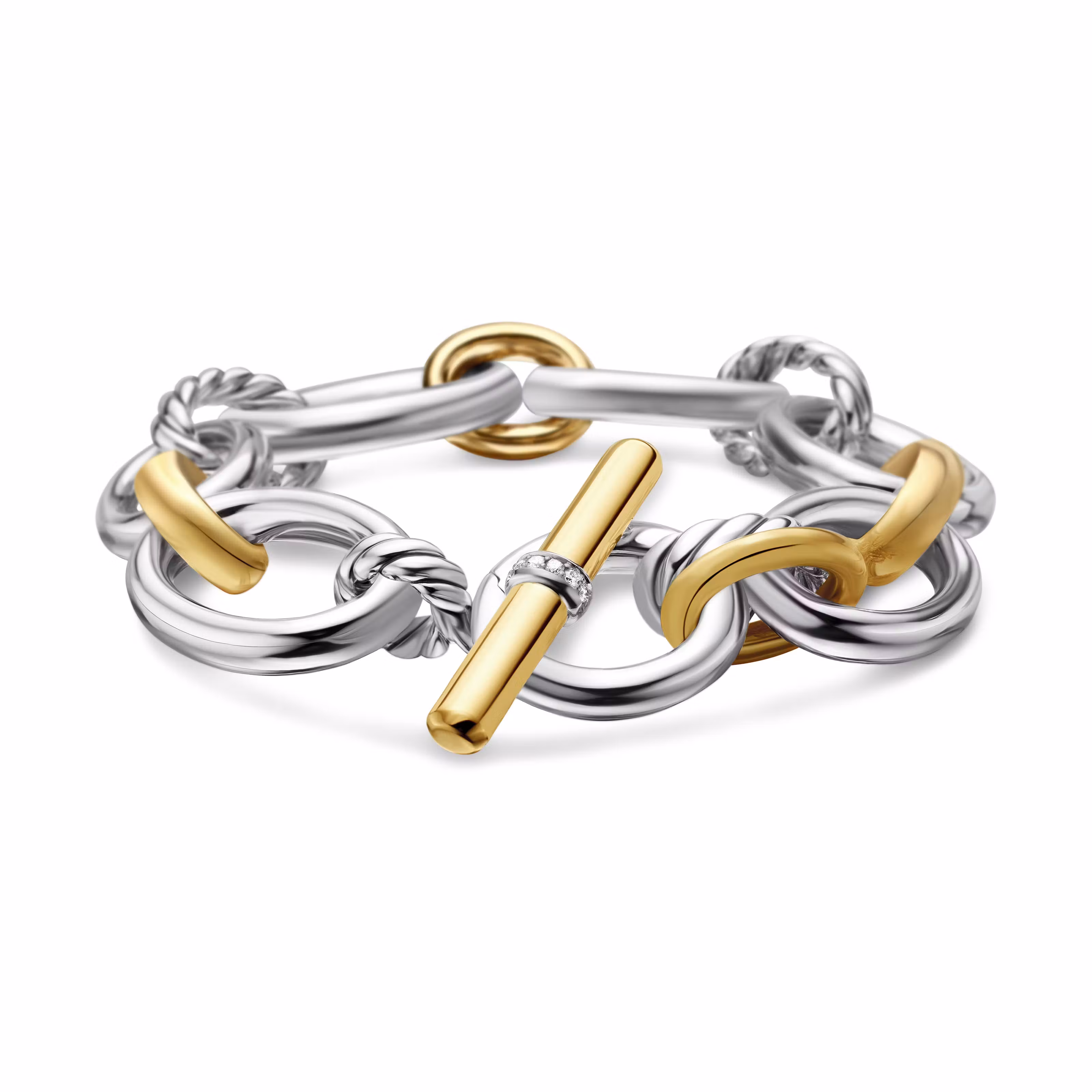 Vertical DY Mercer Chain Bracelet in Sterling Silver with 18K Yellow Gold and Diamonds, 25mm
