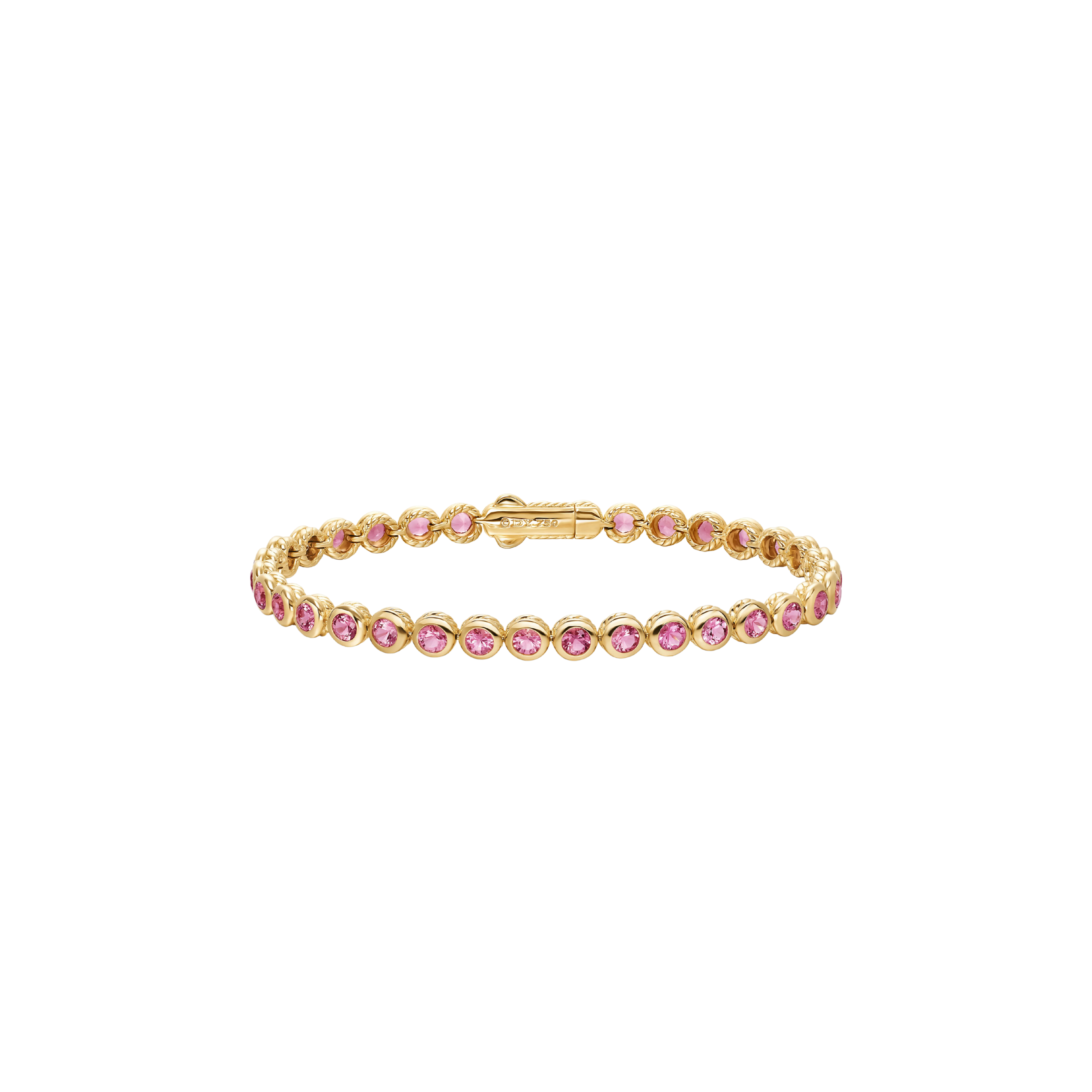 Vertical Bezel Set Tennis Bracelet 18K Yellow Gold with Pink Tourmalines, 4.7mm