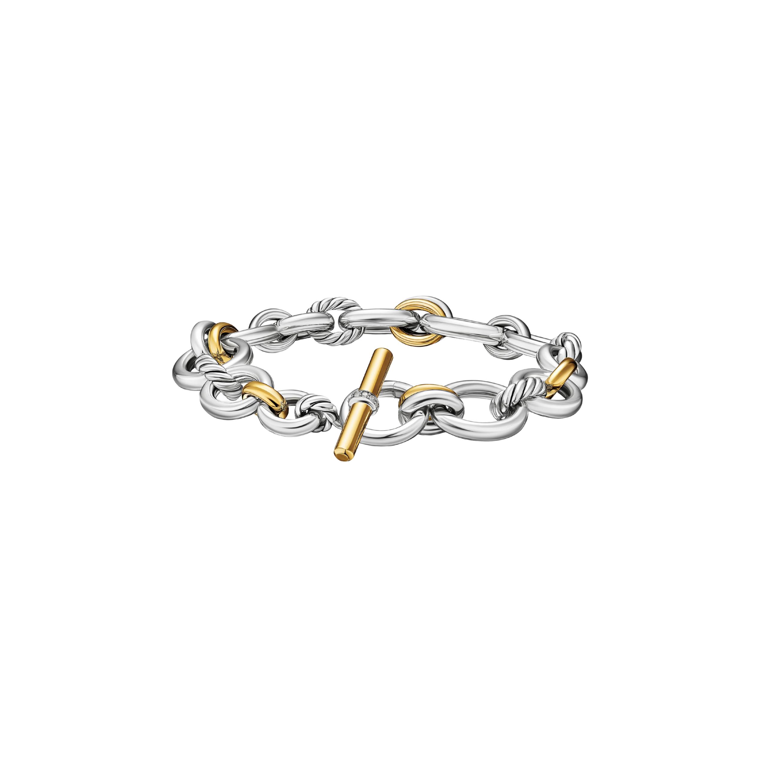 Vertical DY Mercer Chain Bracelet in Sterling Silver with 18K Yellow Gold and Diamonds, 8mm