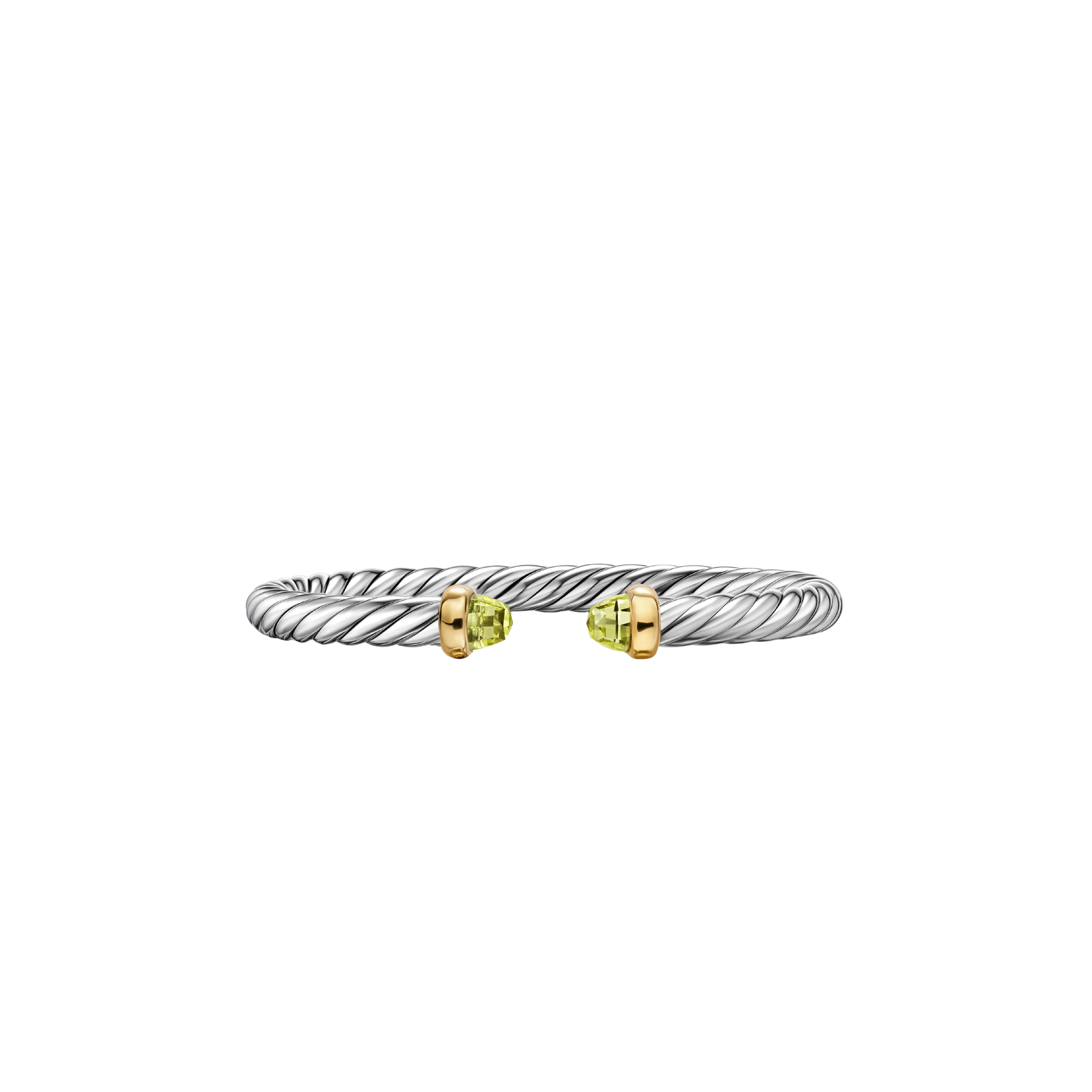 Vertical Cable Flex® Bracelet Sterling Silver with 14K Yellow Gold and Peridot, 6mm