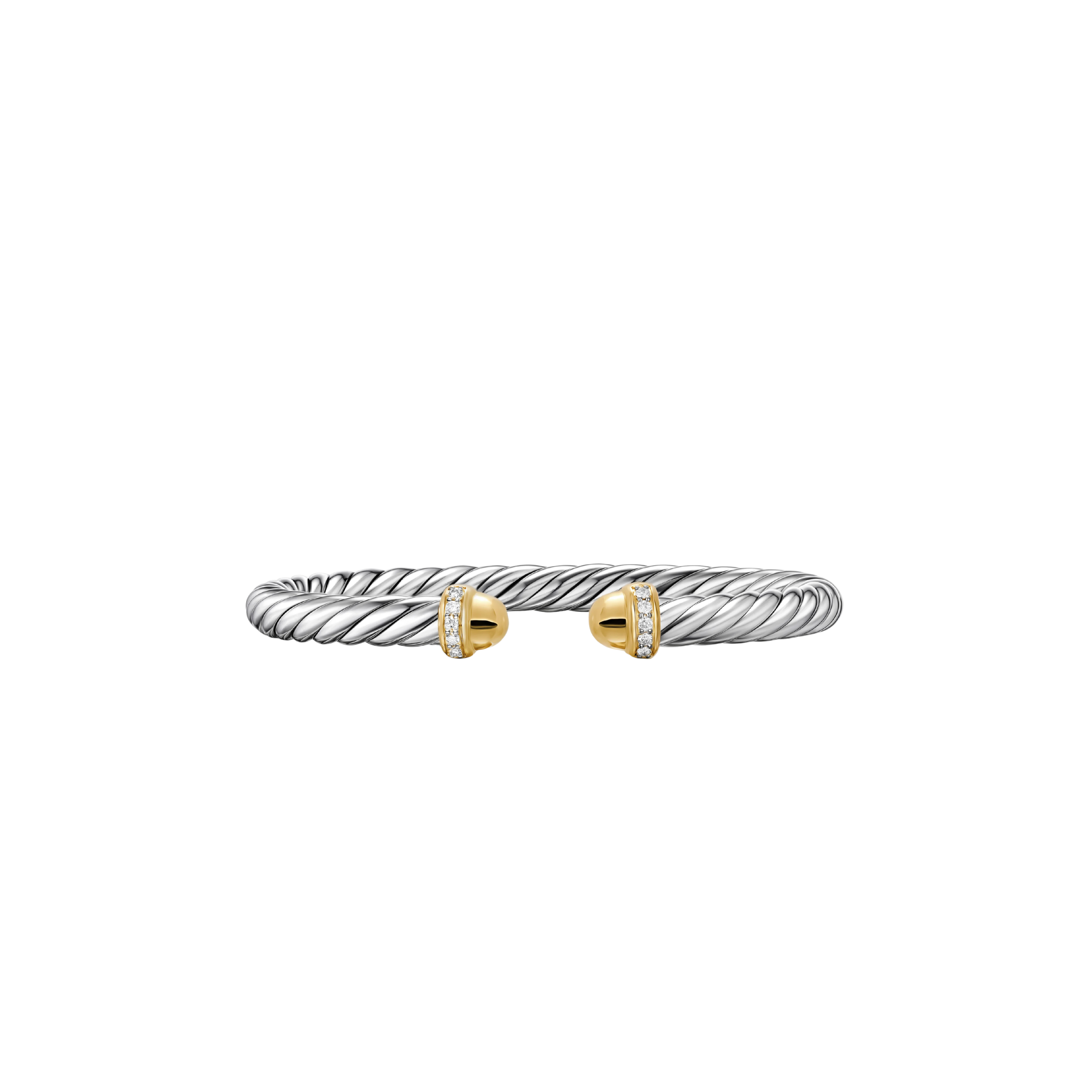 Vertical Cable Flex® Bracelet Sterling Silver with 14K Yellow Gold Domes and Diamonds, 6mm