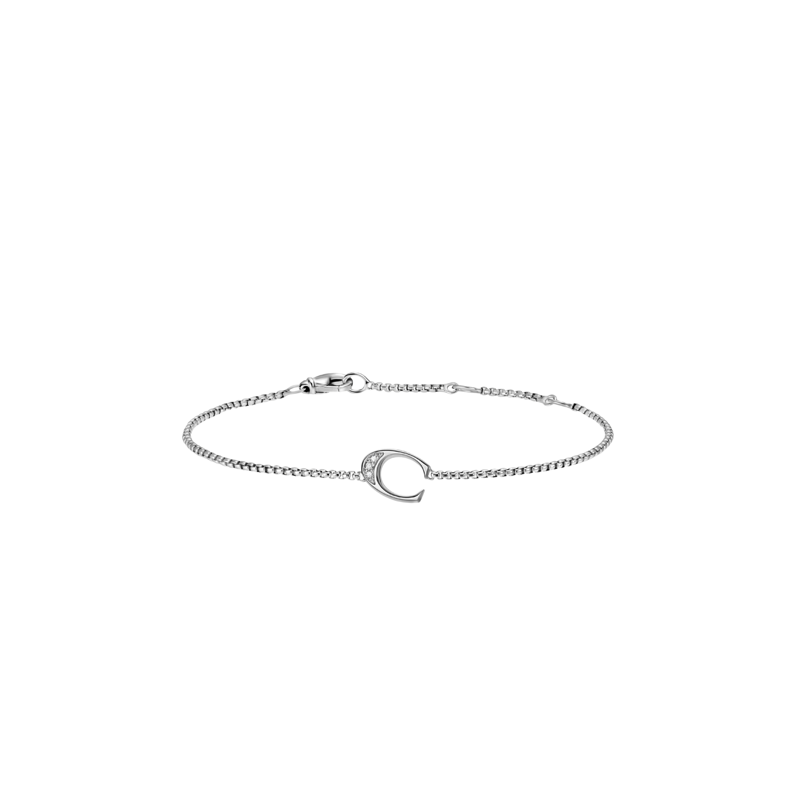 Vertical Petite Initial Chain Bracelet Sterling Silver with Diamond C