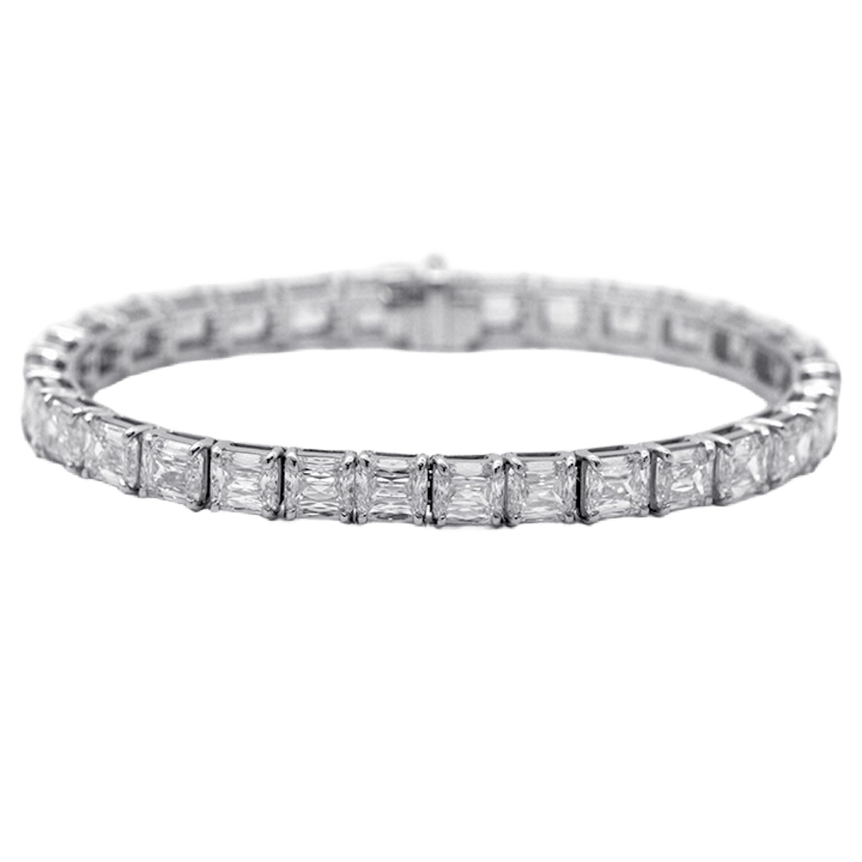Vertical Platinum Modified Emerald Diamond Line Bracelet