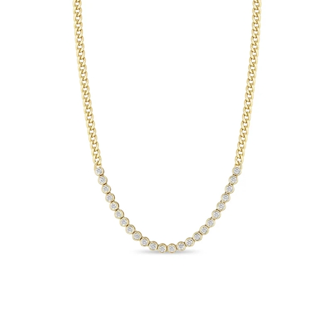 Vertical 14K Yellow Gold Bezel Set Tennis Station Necklace