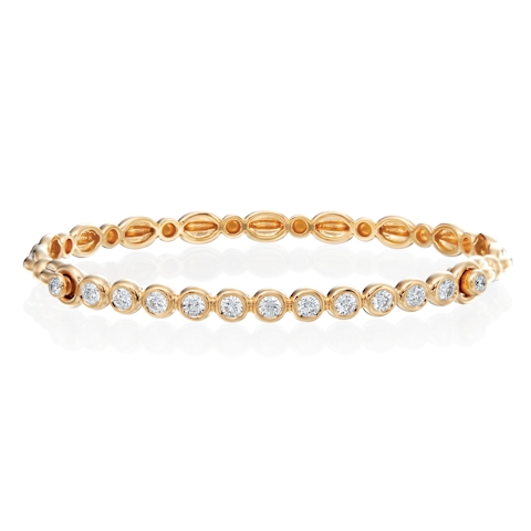 Vertical 18K Yellow Gold Nutmeg Bezel-Set Round Diamond Bangle
