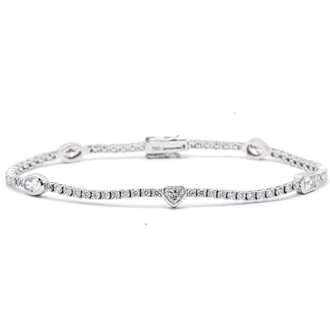 Vertical 18K White Gold Multi-Shape Station Diamond Bracelet