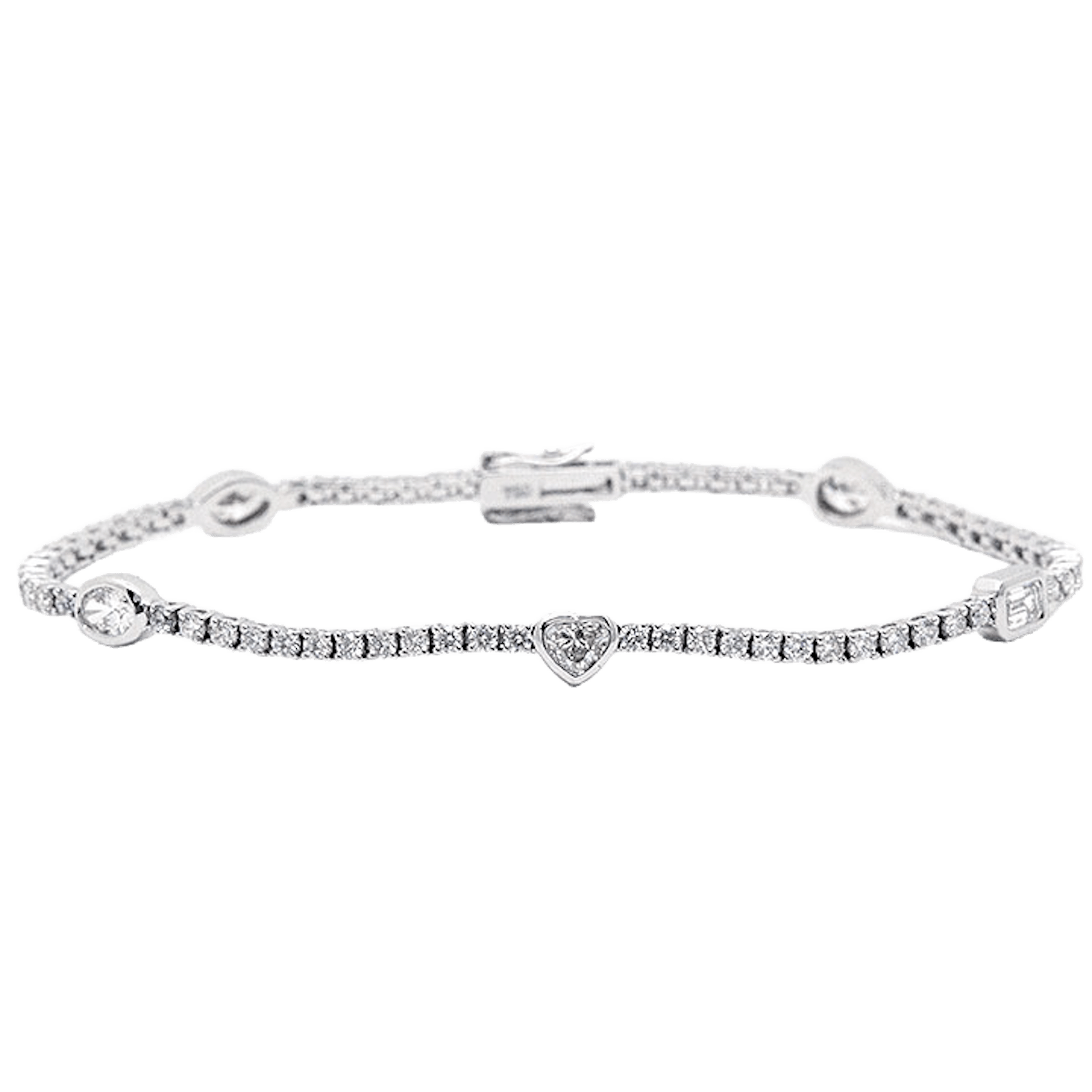 Vertical 18K White Gold Multi-Shape Station Diamond Bracelet