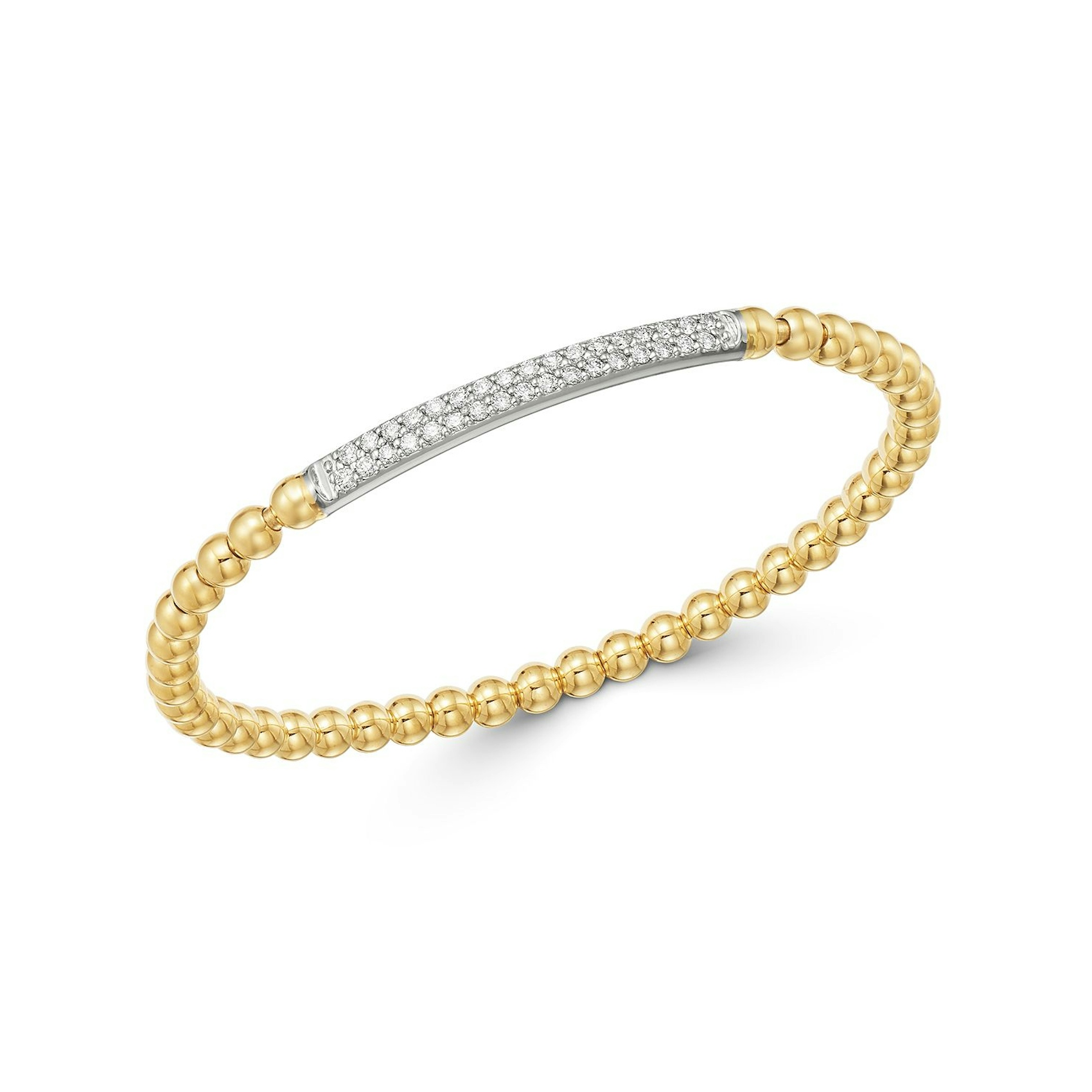 Vertical 14K Yellow and White Gold Diamond Stretch Bead Bracelet