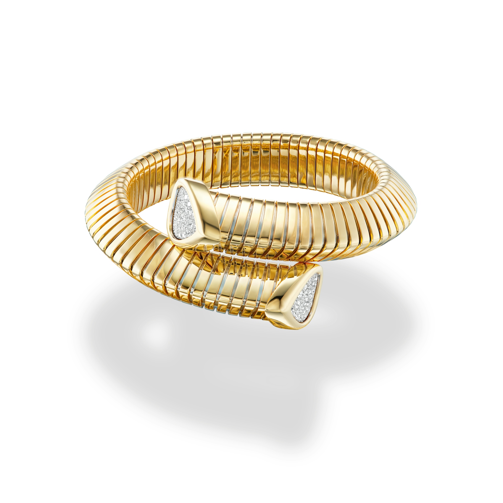 Vertical 18K Yellow Gold Trisola Diamond Bypass Bangle
