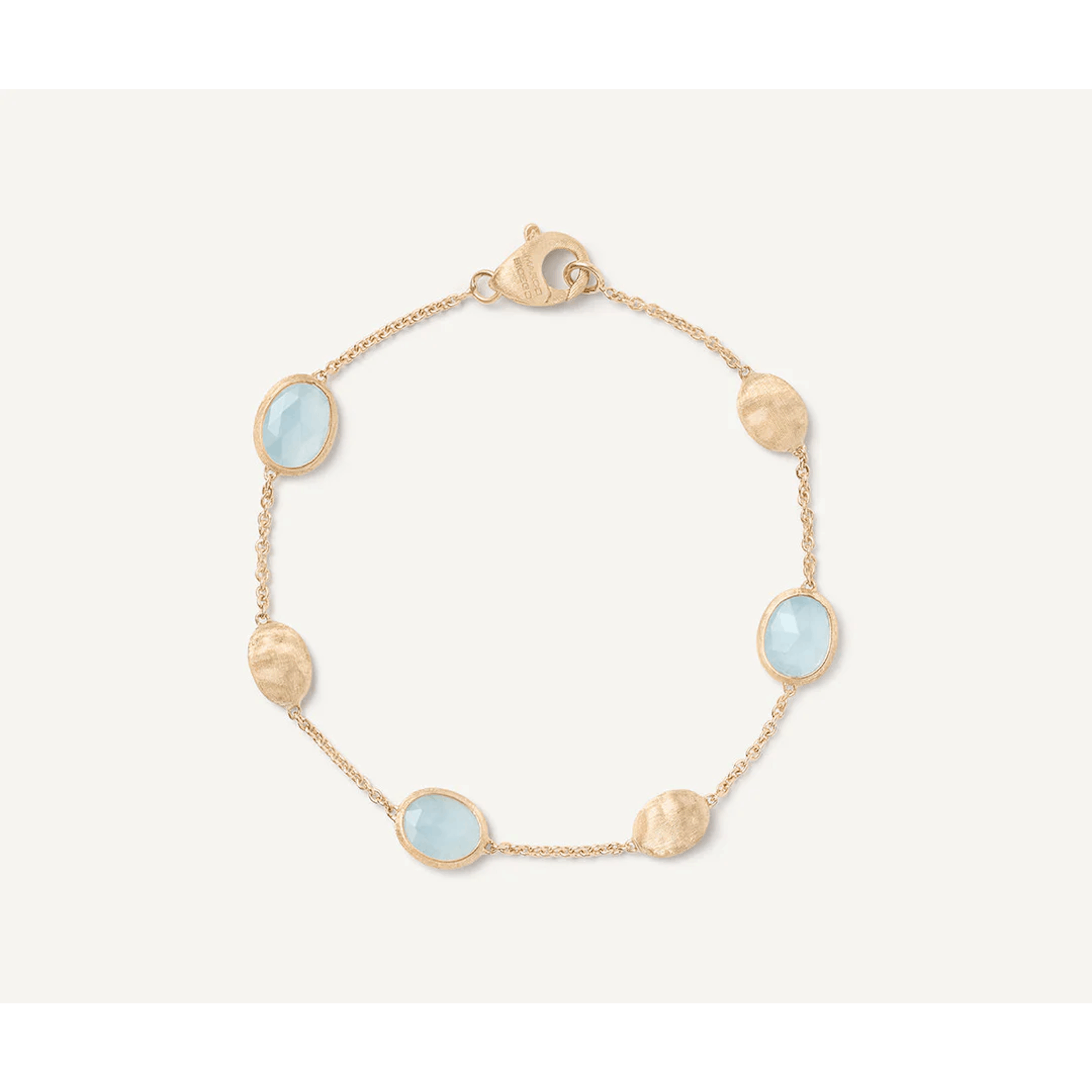 Vertical 18K Yellow Gold Siviglia Oval Aquamarine Alternating Bracelet