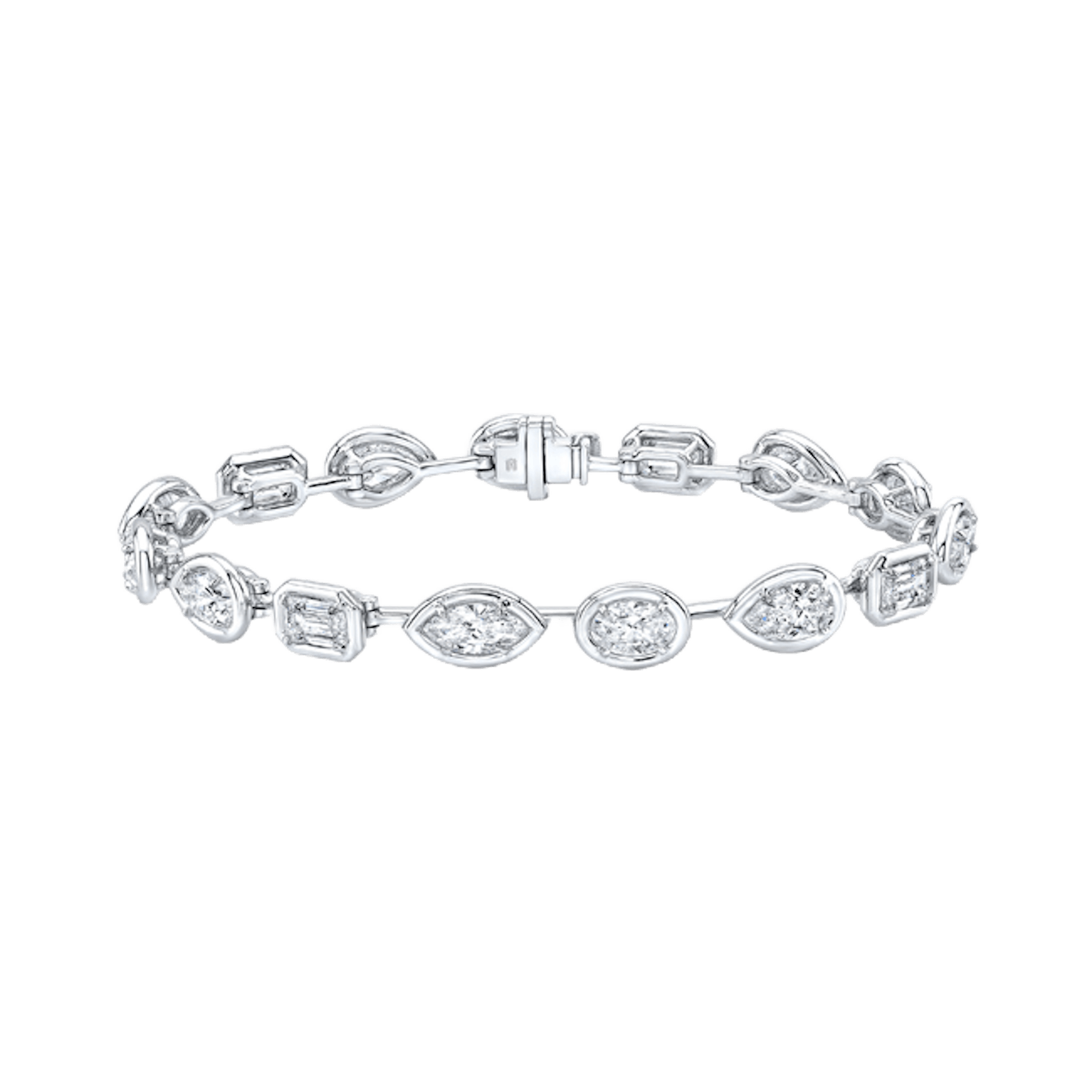 Vertical 18K White Gold Mixed Shape Diamond Bracelet