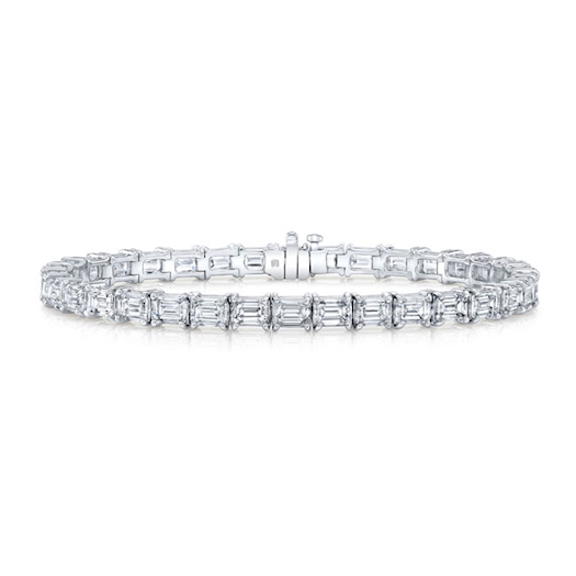 Vertical 18k White Gold Emerald-Cut East-West Diamond Line Bracelet