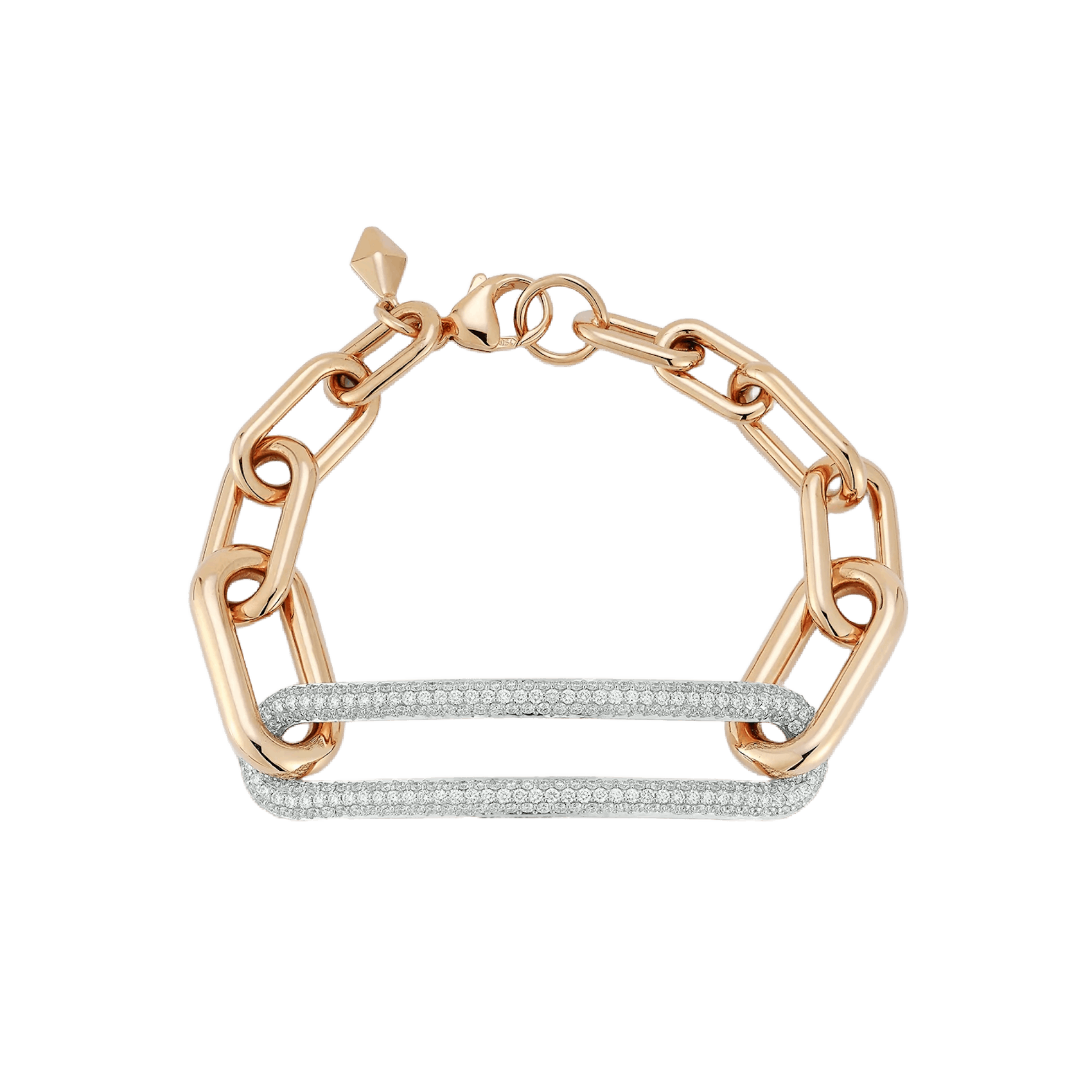 Vertical 18K Rose Gold Morrel Graduated Chain Link Bracelet with Elongated Diamond Clasp