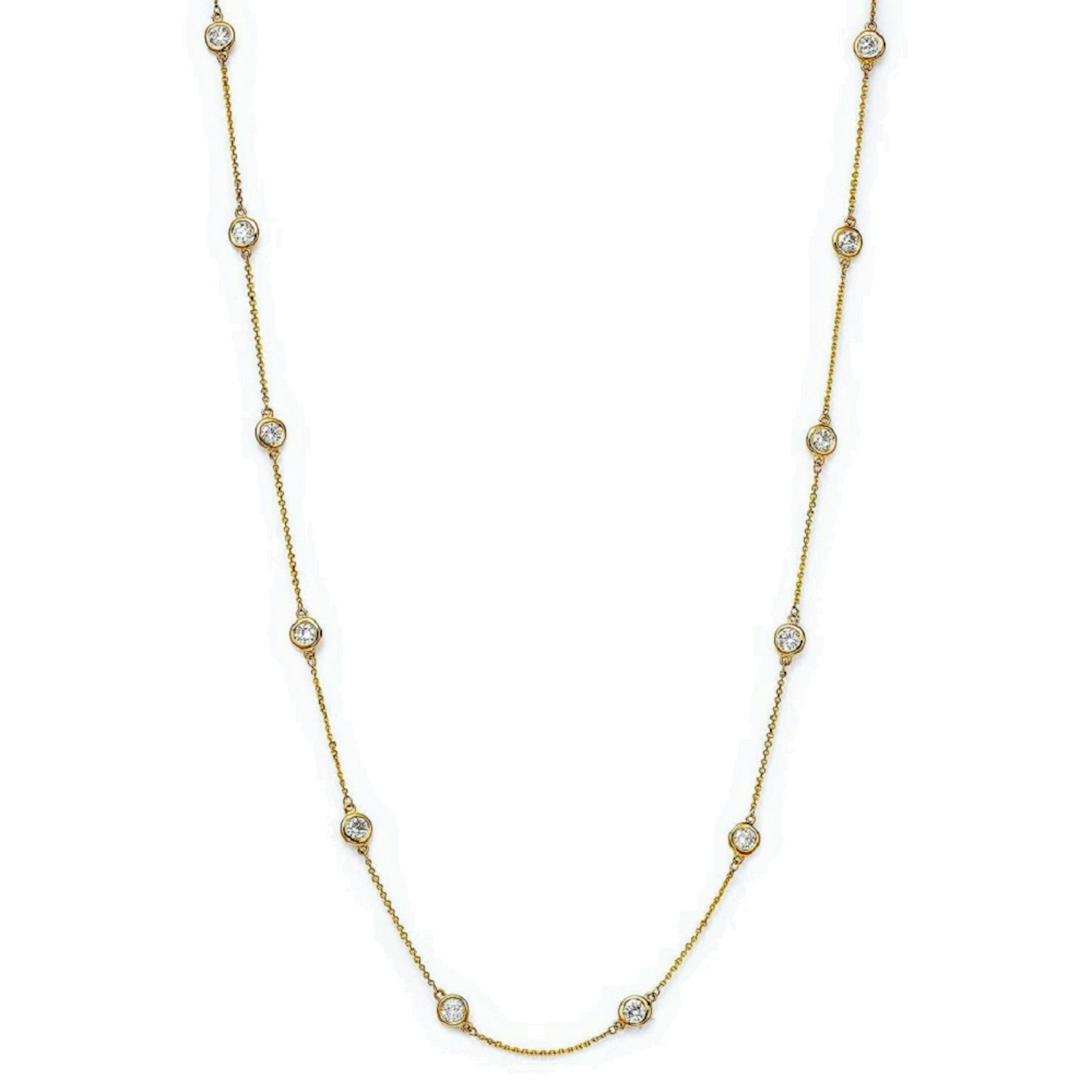 Vertical 14K Yellow Gold Round Diamond Bezel-Set Necklace
