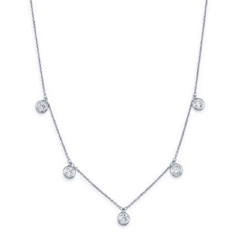 Vertical 14K White Gold Round Diamond Bezel-Set Dangle Necklace