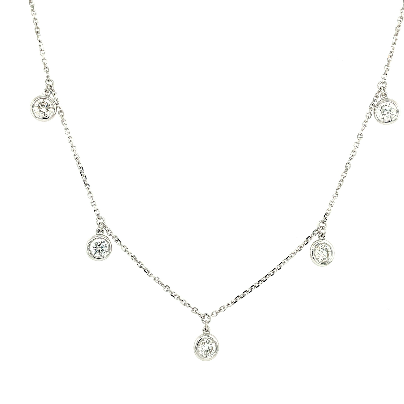 Vertical 14K White Gold Round Diamond Bezel-Set Dangle Necklace