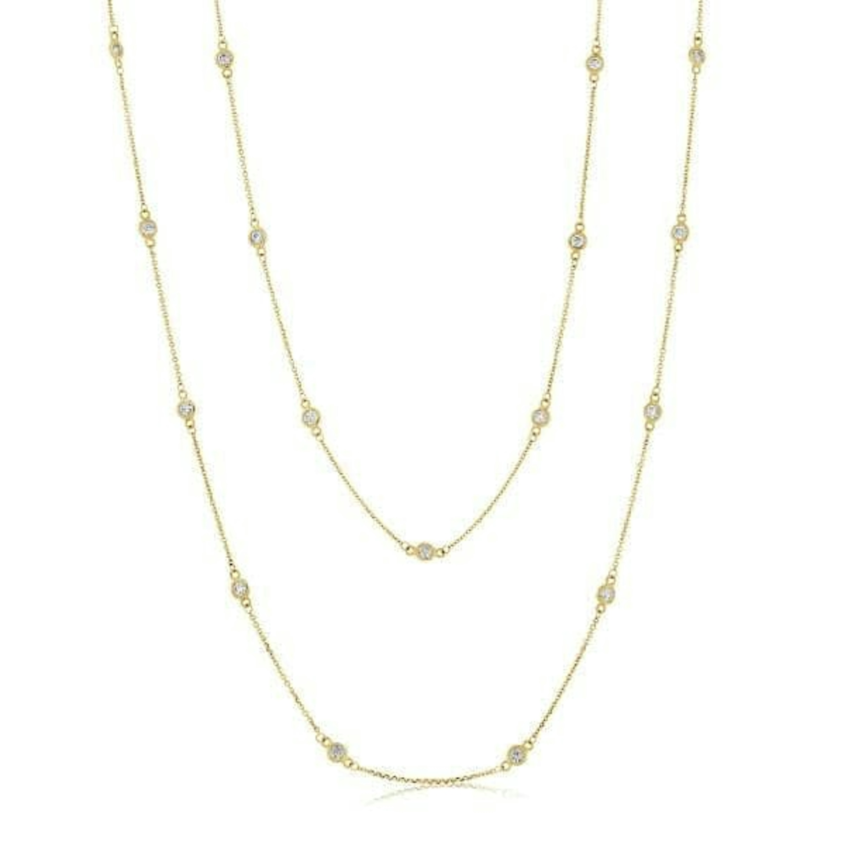 Vertical 14K Yellow Gold Round Diamond Bezel-Set Necklace
