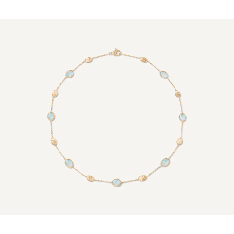 Vertical 18K Yellow Gold Siviglia Oval Aquamarine Alternating Necklace