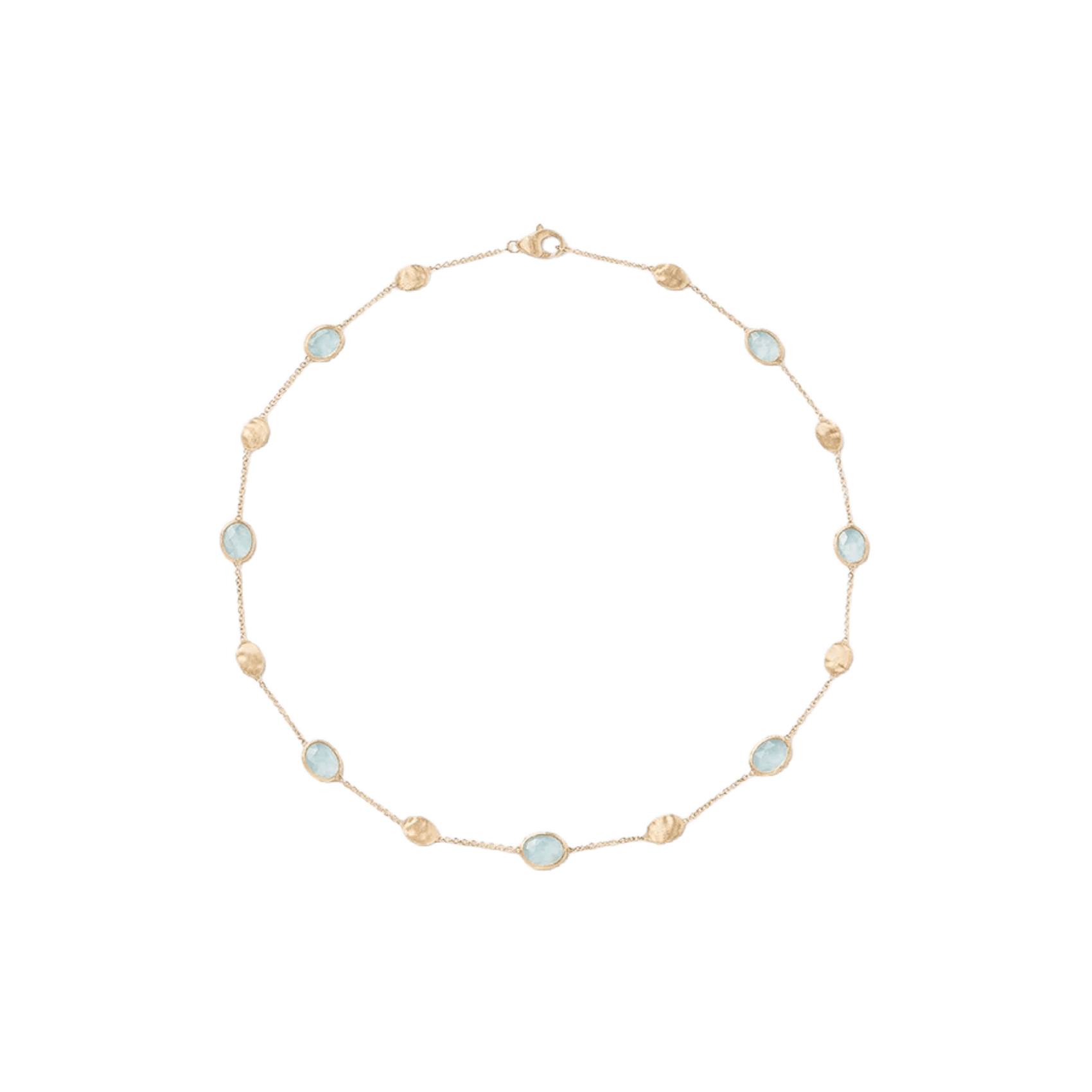 Vertical 18K Yellow Gold Siviglia Oval Aquamarine Alternating Necklace