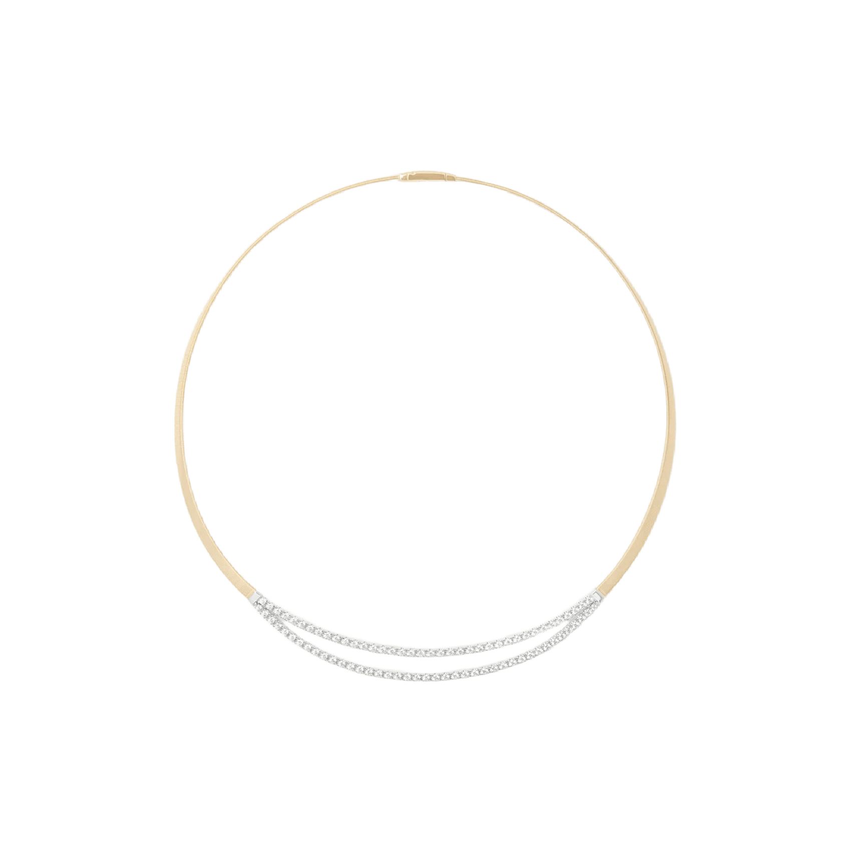 Vertical 18K Yellow Gold Masai Diamond Double Row Coil Collar Necklace