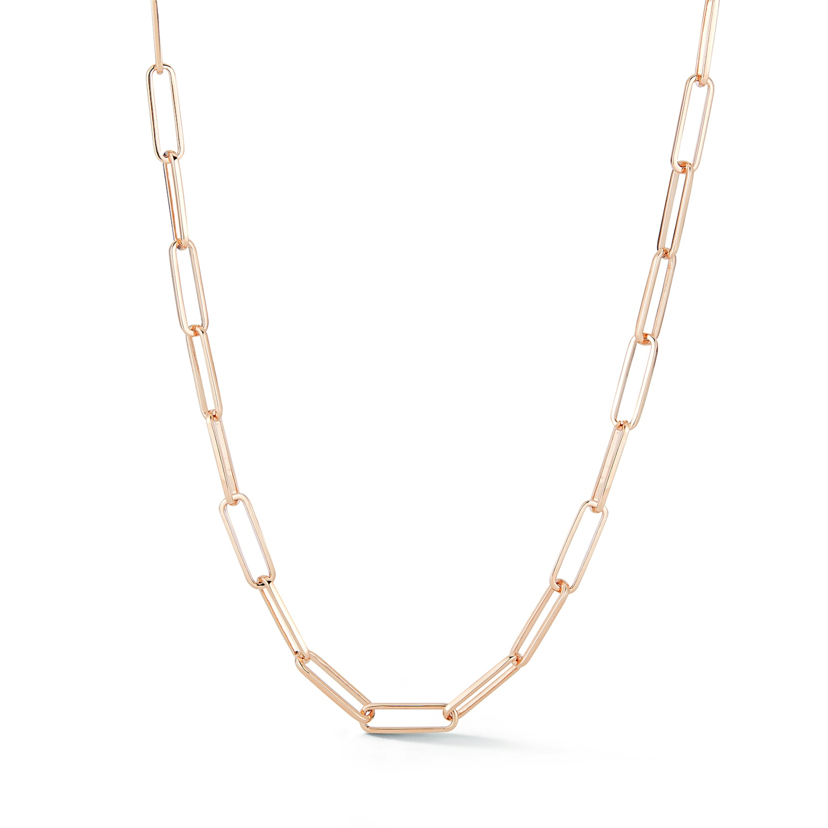 Vertical 18K Rose Gold Saxon Elongated Paperclip Link Necklace with Origami Hand Tag