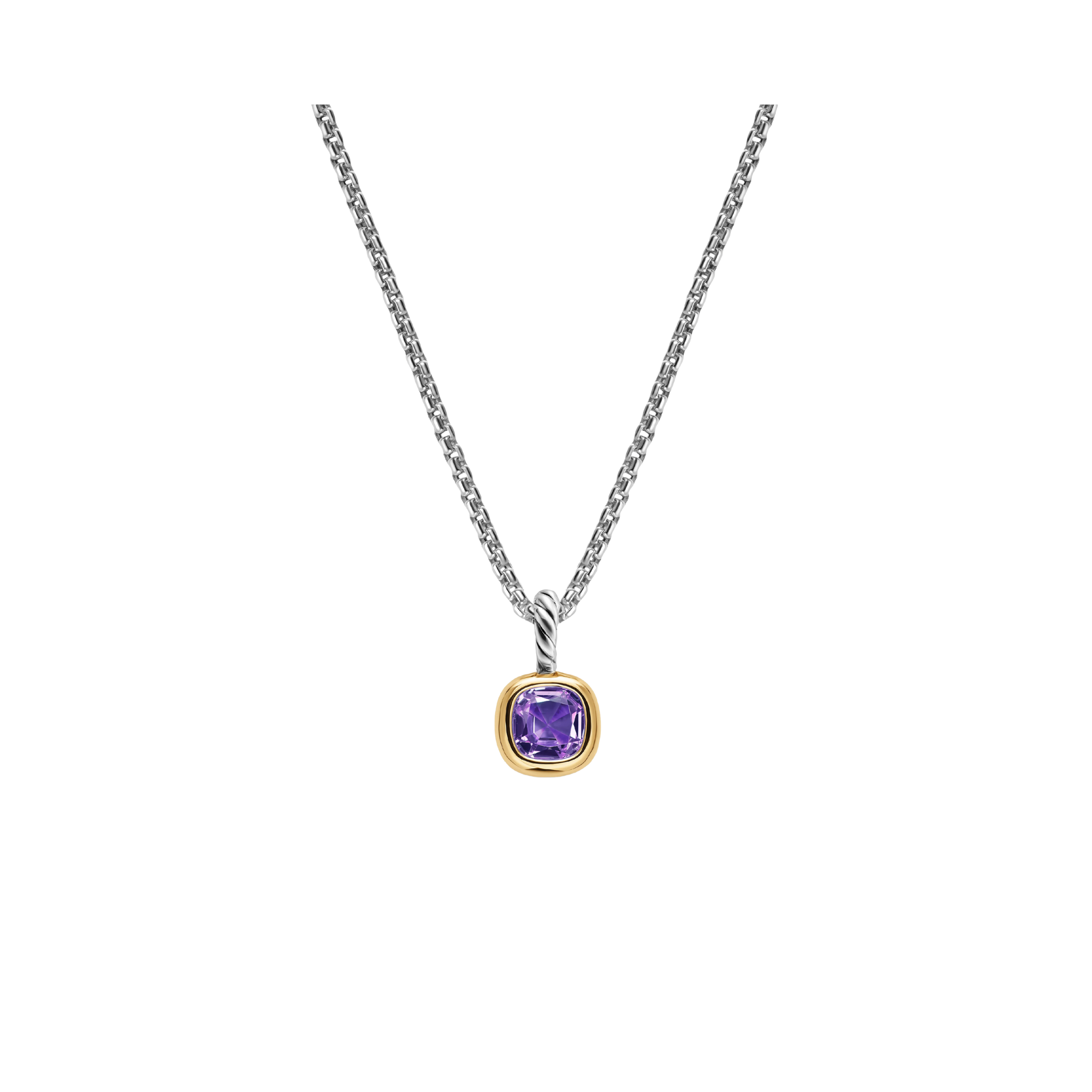 Vertical Mini Cushion Cut Amulet Sterling Silver with 14K Yellow Gold and Amethyst, 5.5mm