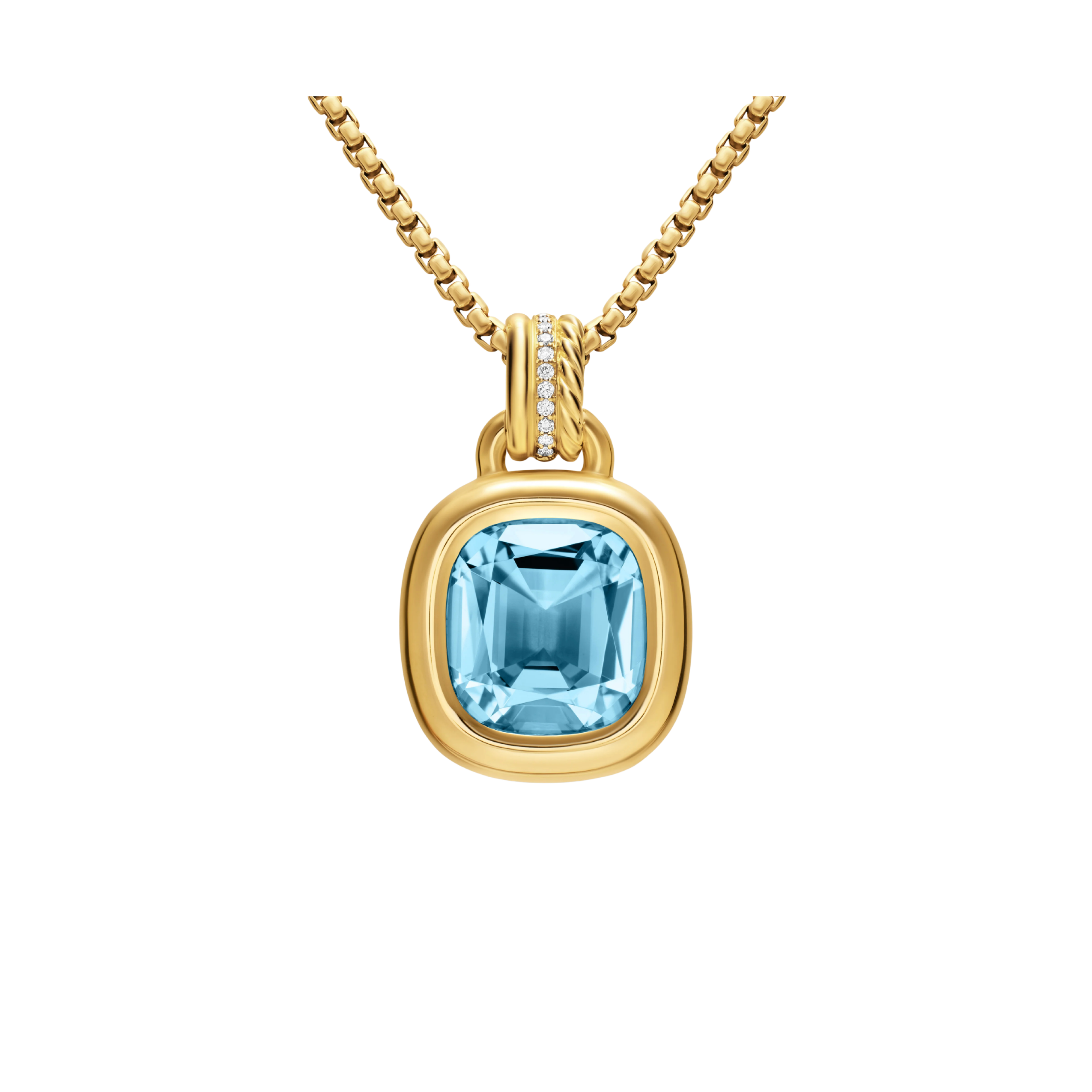 Vertical DY Mercer® Color Amulet 18K Yellow Gold with Sky Blue Topaz and Diamonds, 13mm