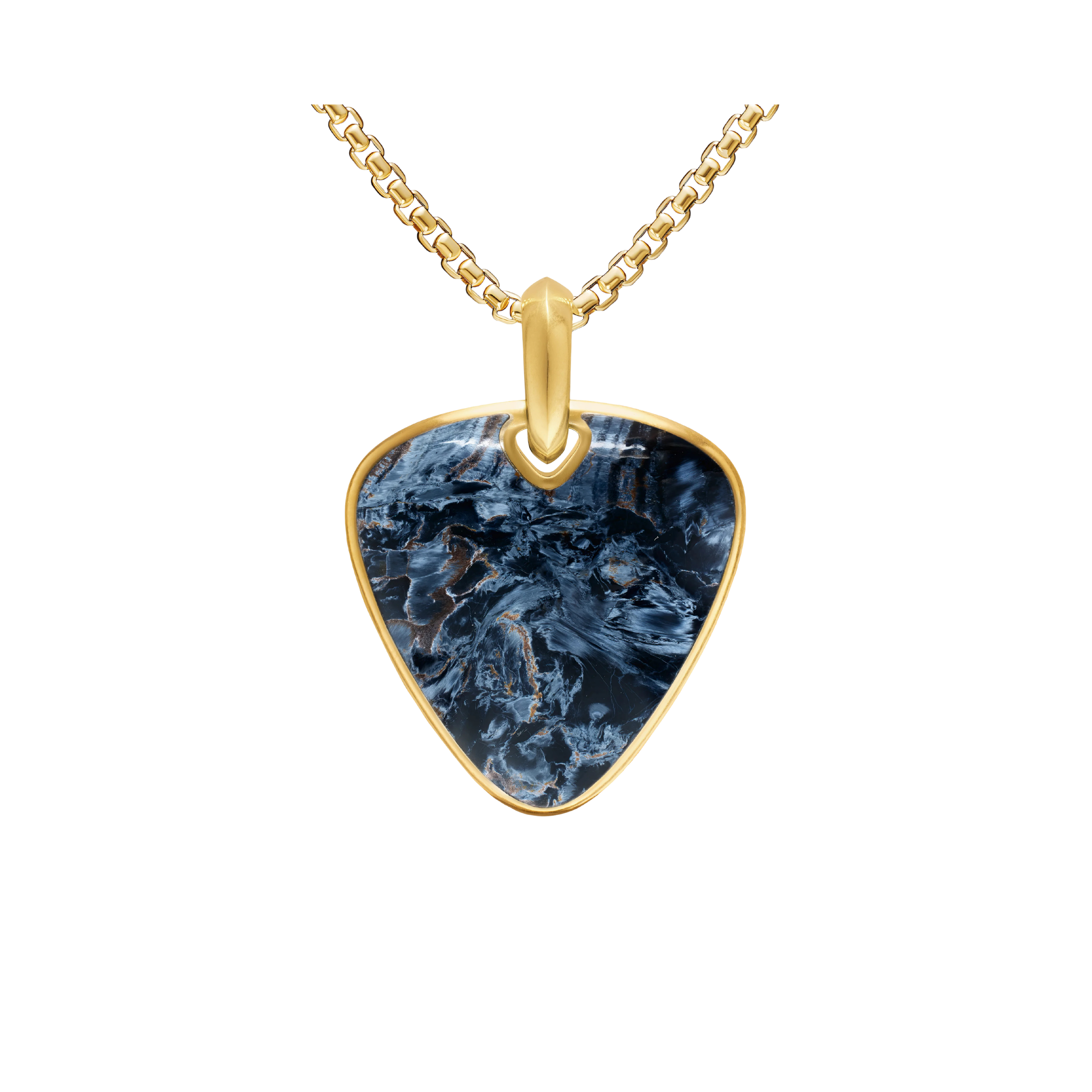 Vertical Streamline® Pick Amulet 18K Yellow Gold with Pietersite, 31mm