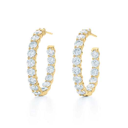 Vertical 18K Yellow Gold Diamond Hoop Earrings