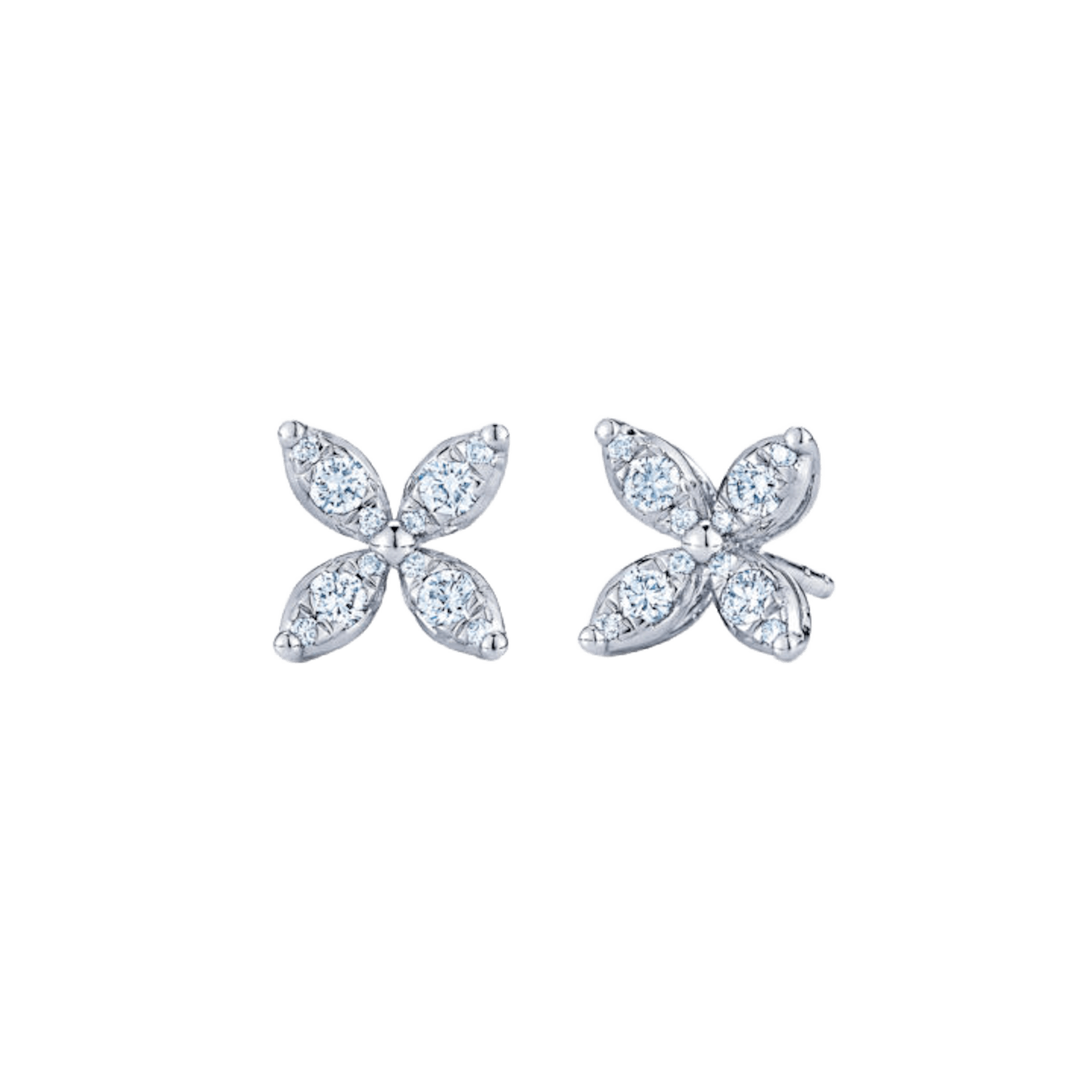 Vertical 18K White Gold Sunburst Diamond Stud Earrings