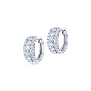 Vertical 18K White Gold Lyric 3-Row Diamond Huggie Earrings