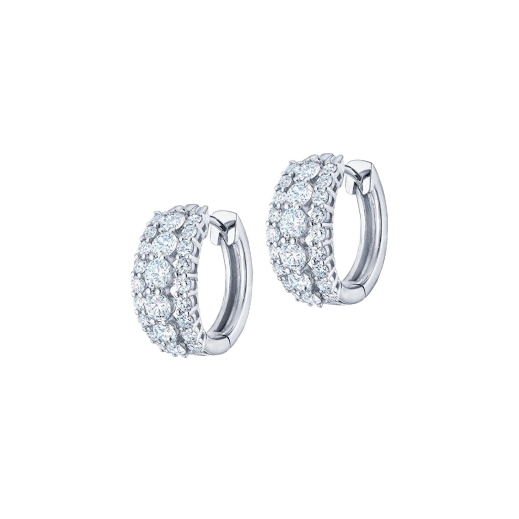Vertical 18K White Gold Lyric 3-Row Diamond Huggie Hoop Earrings