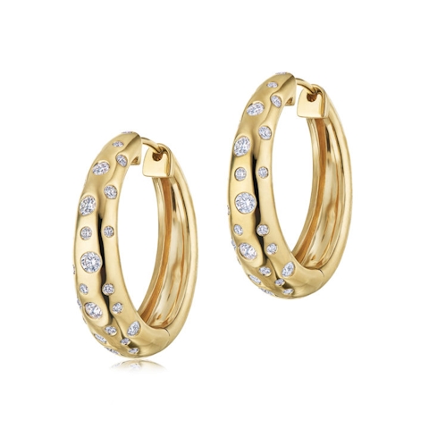 Vertical 18K Yellow Gold Cobblestone Diamond Huggie Earrings