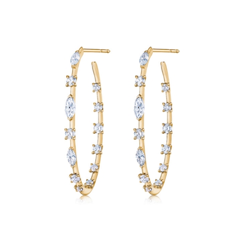 Vertical 18K Yellow Gold Starry Night Diamond Hoop Earrings