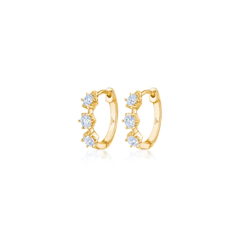 Vertical 18K Yellow Gold Starry Night Diamond Petite Hoop Earrings