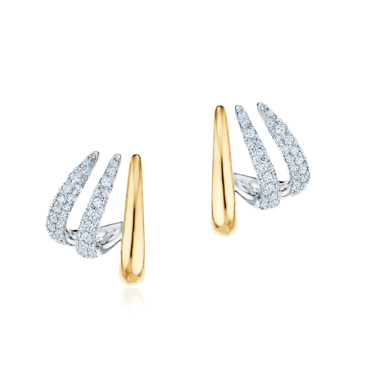 Vertical 18K Yellow Gold/White Gold Pave Diamond Huggie Earrings