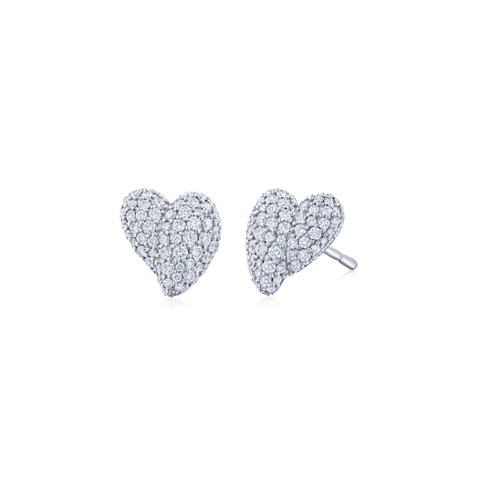 Vertical 18K White Gold Diamond Heart Stud Earrings