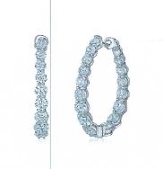 Vertical 18K White Gold Lyric Diamond Hoop Earrings