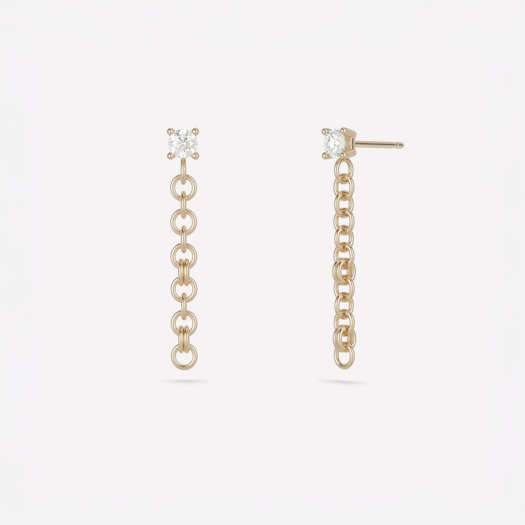 Vertical 18K Yellow Gold Anaka Convertible Gravity Chain Diamond Earrings