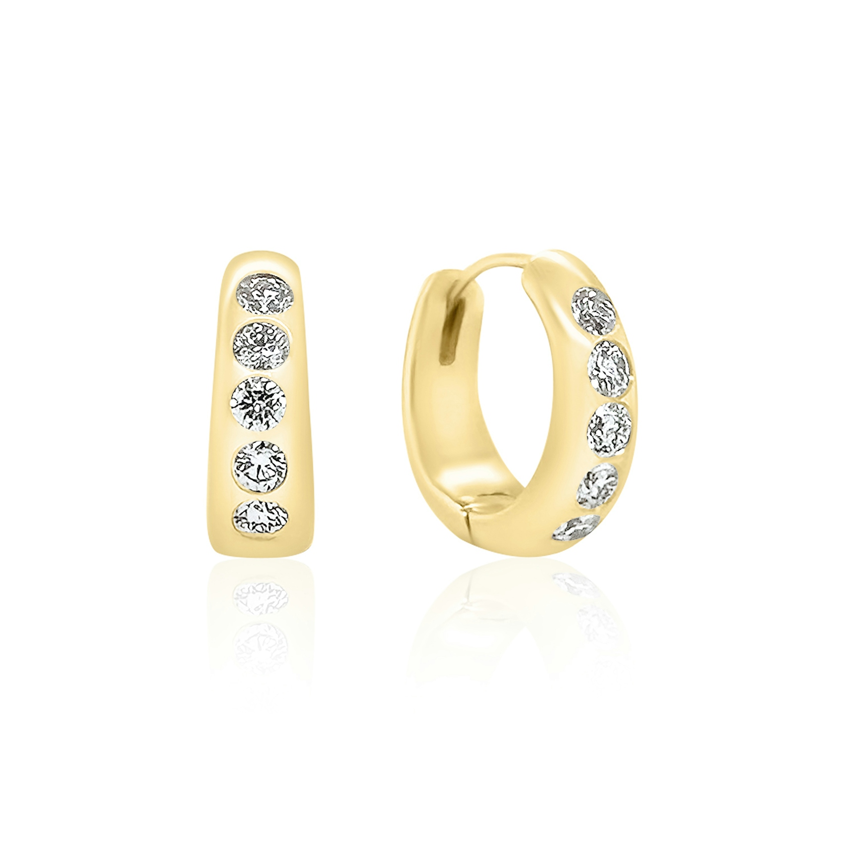 Vertical 14K Yellow Gold Nomad Diamond Huggie Earrings