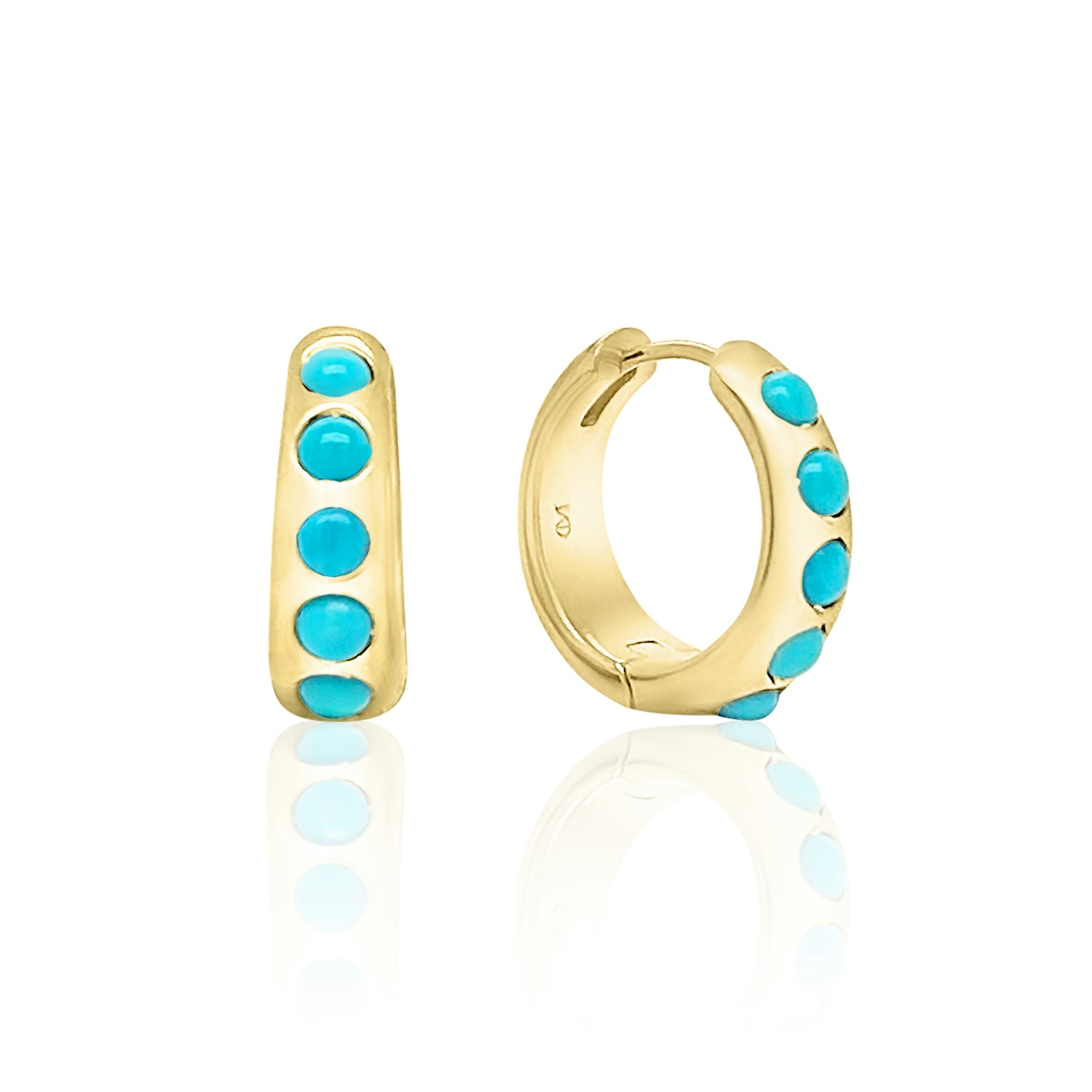 Vertical 14K Yellow Gold Nomad Turquoise Huggie Earrings