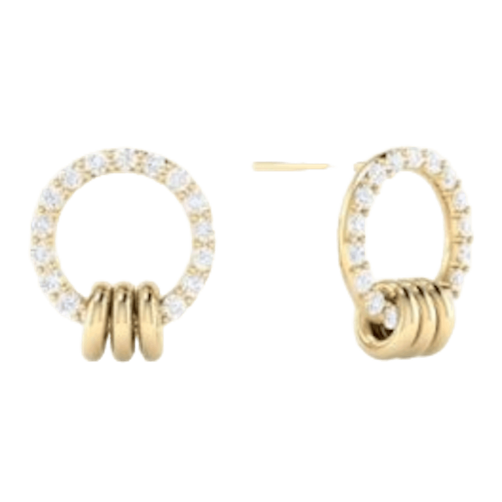 Vertical 18K Yellow Gold Sidra Diamond Circle Stud Earrings