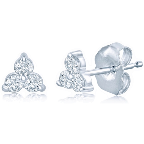 Vertical 14K White Gold Round Diamond Cluster Stud Earrings