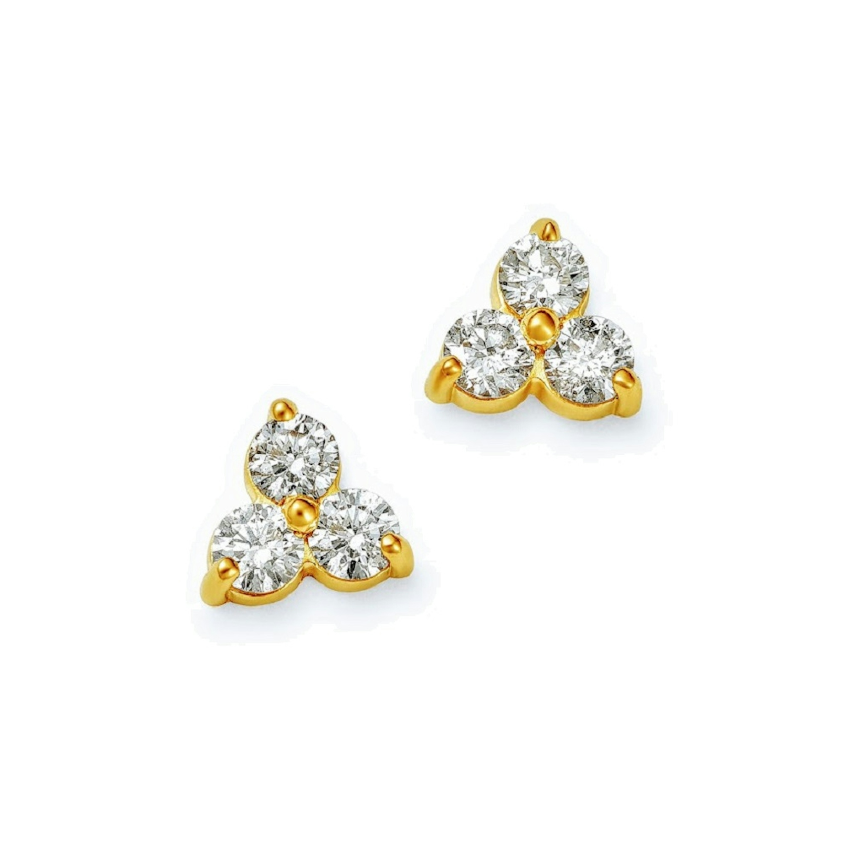 Vertical 14K Yellow Gold Diamond 3-Stone Cluster Earrings