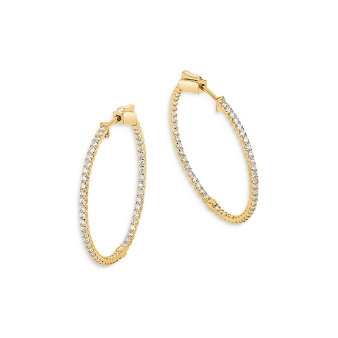 Vertical 14K Yellow Gold Round Diamond Inside Out Hoop Earrings