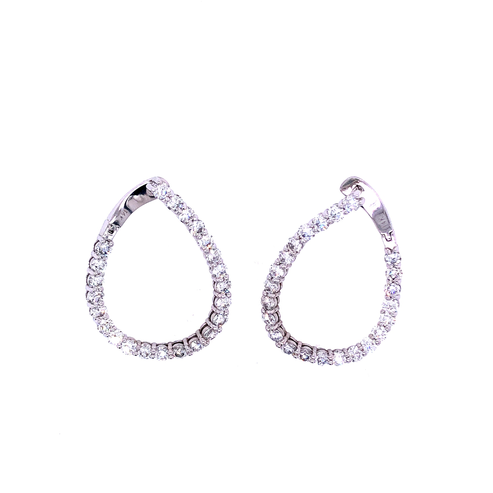 Vertical 14K White Gold Round Diamond J Hoop Earrings
