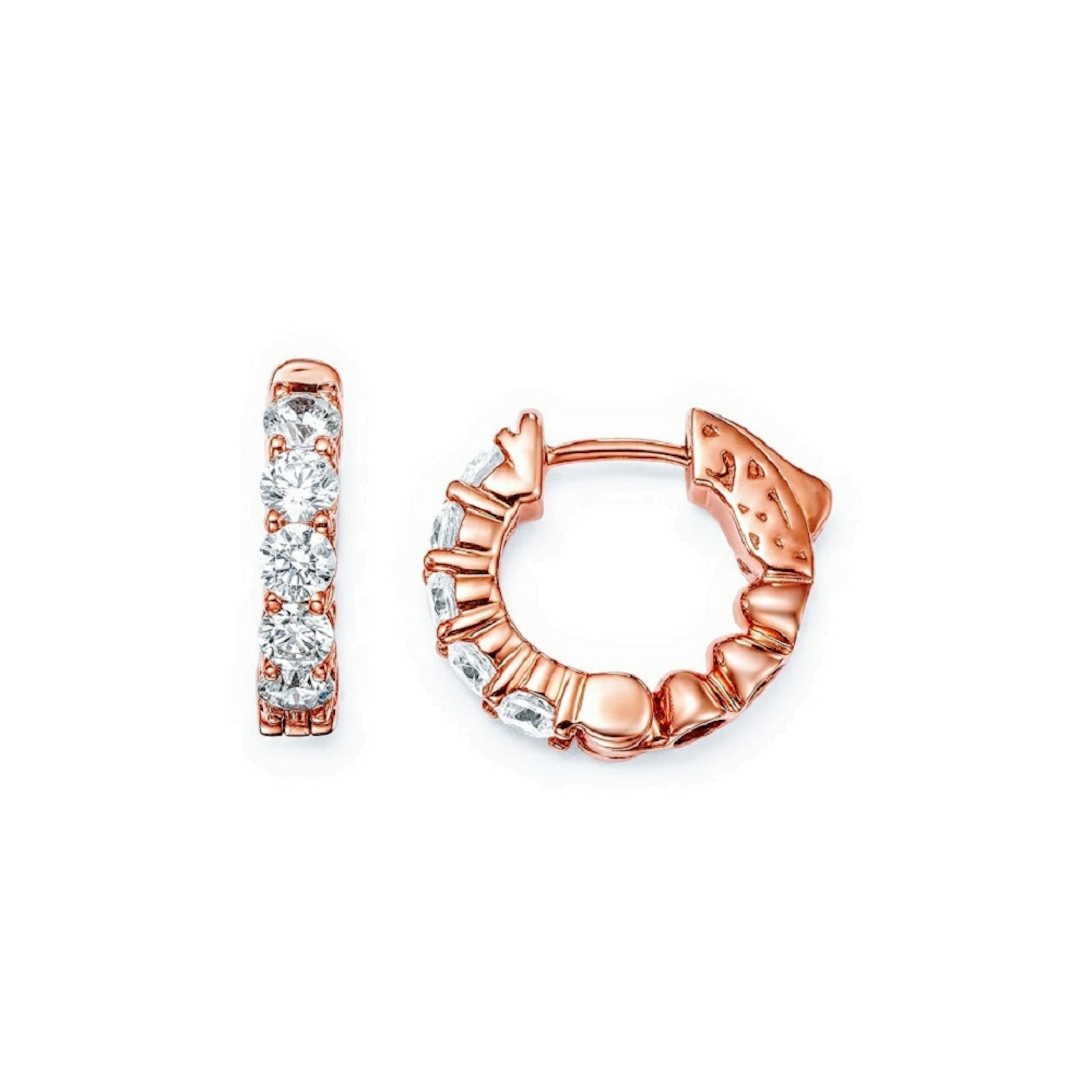 Vertical 14K Rose Gold Diamond Huggie Earrings