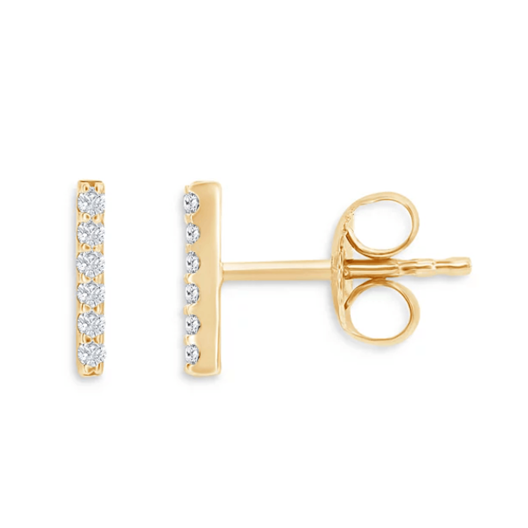 Vertical 14K Yellow Gold Diamond Small Bar Earrings